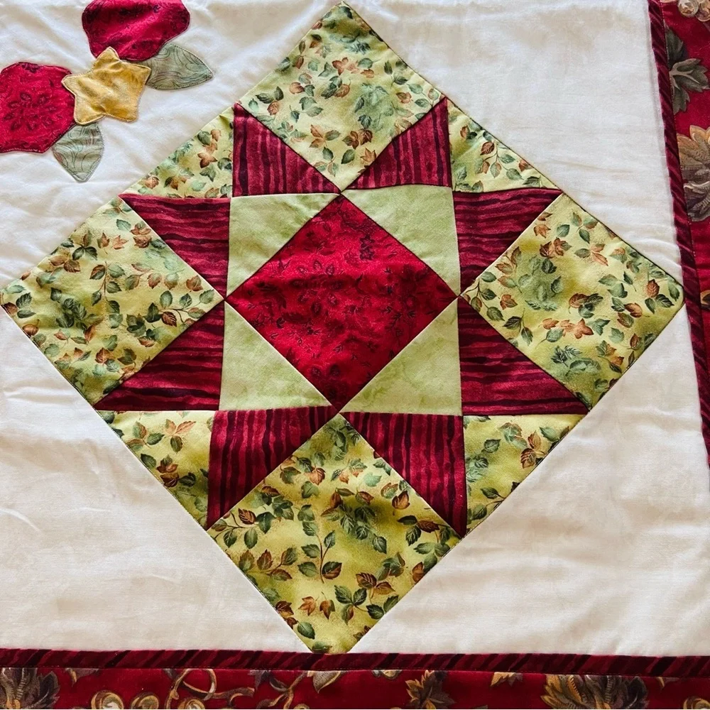 Handmade Patchwork Quilt with Appliqué 44”x44” Wall Hanging or Table Topper